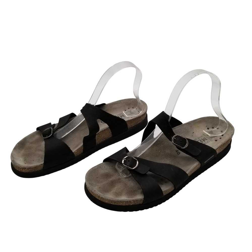 Mephisto Helen Slide Sandals Womens 40 Black Nubuck Leather Cork Portugal